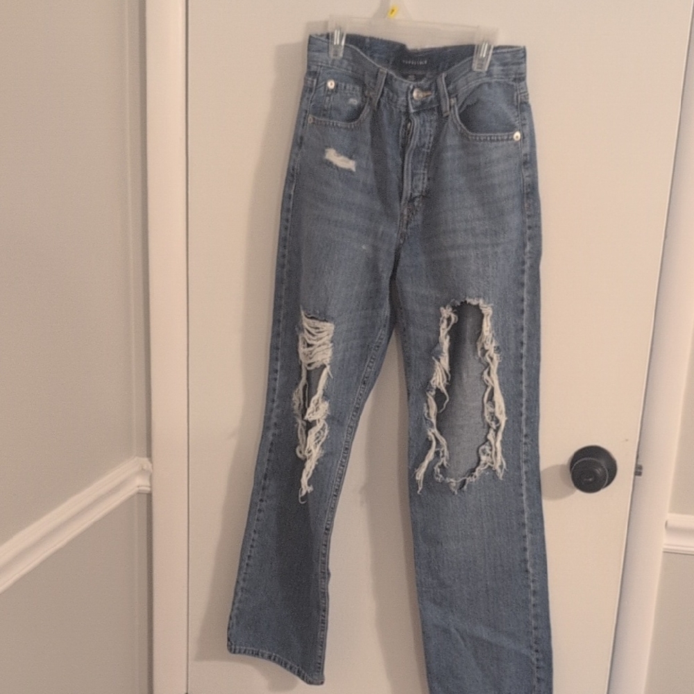 Aeropostale Distressed Straight Leg Jeans in Light Blue